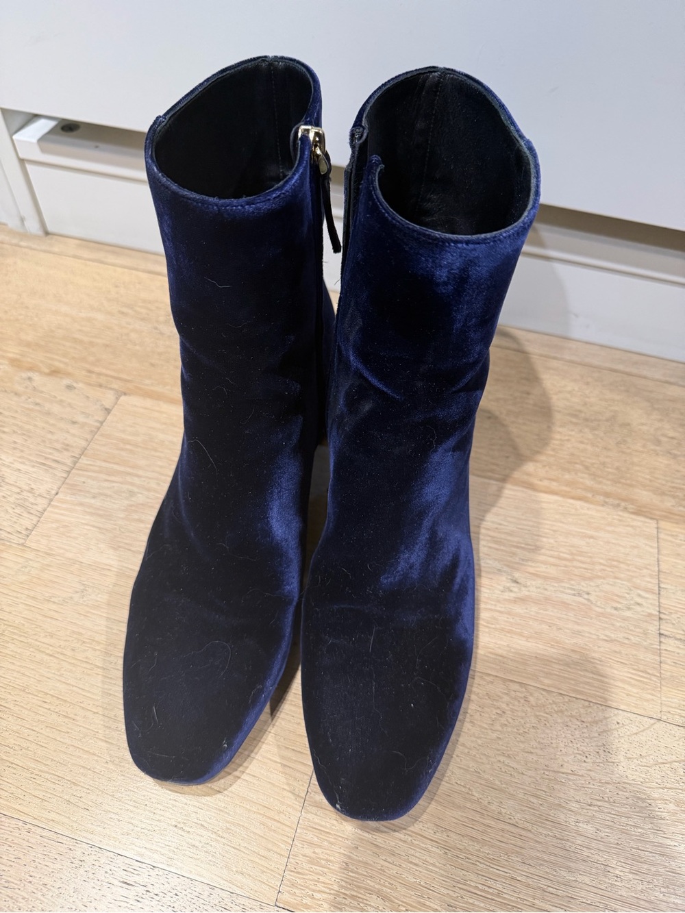 M. Gemi Velvet Ankle Boots in Deep Navy
